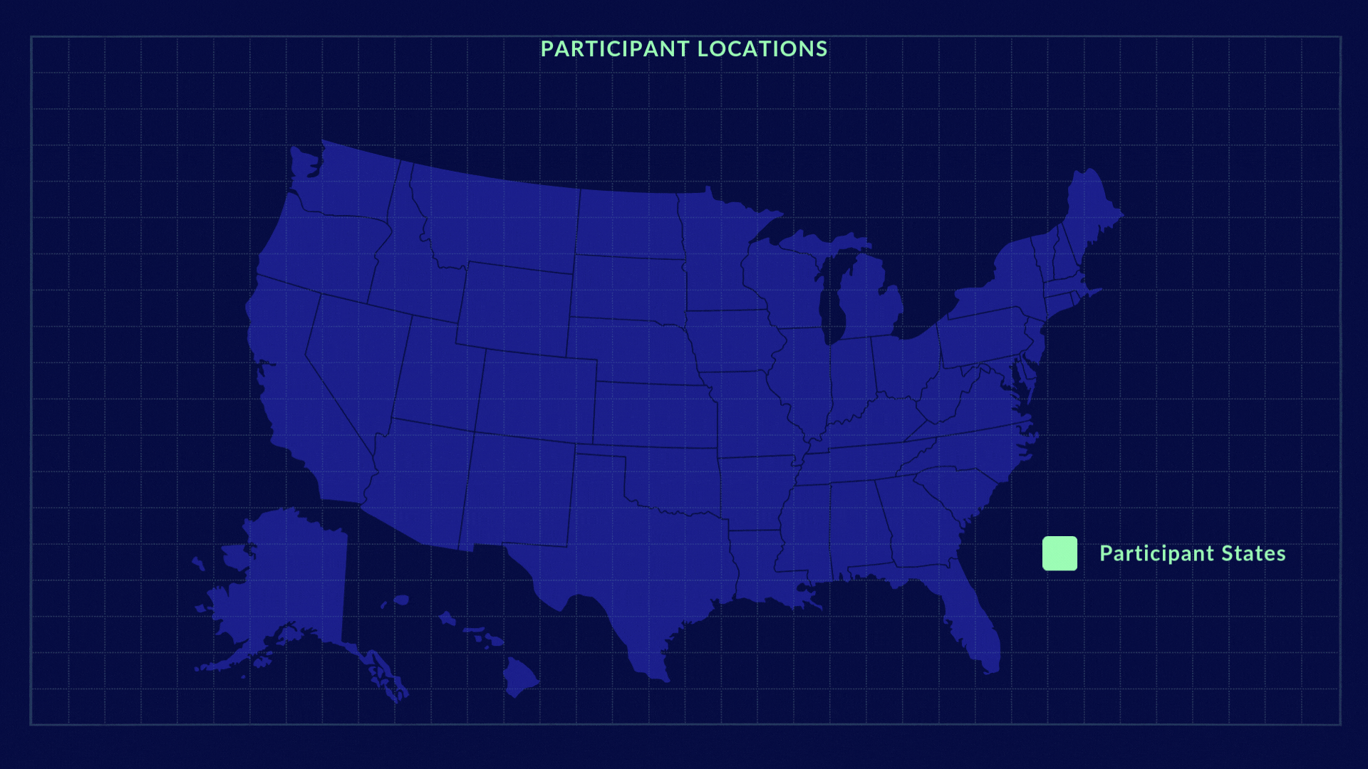 An animation of the US map with the states of participants highlighted.