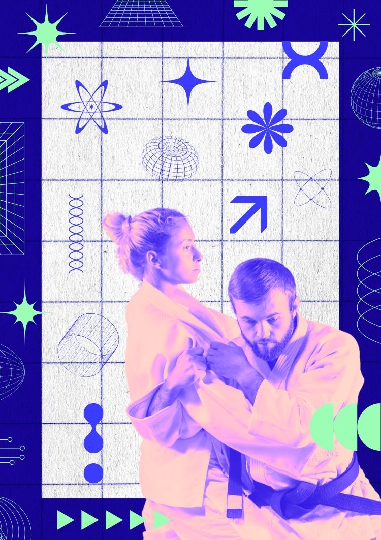 An image of two people engaging in an Aikido technique that looks somewhat like a hug