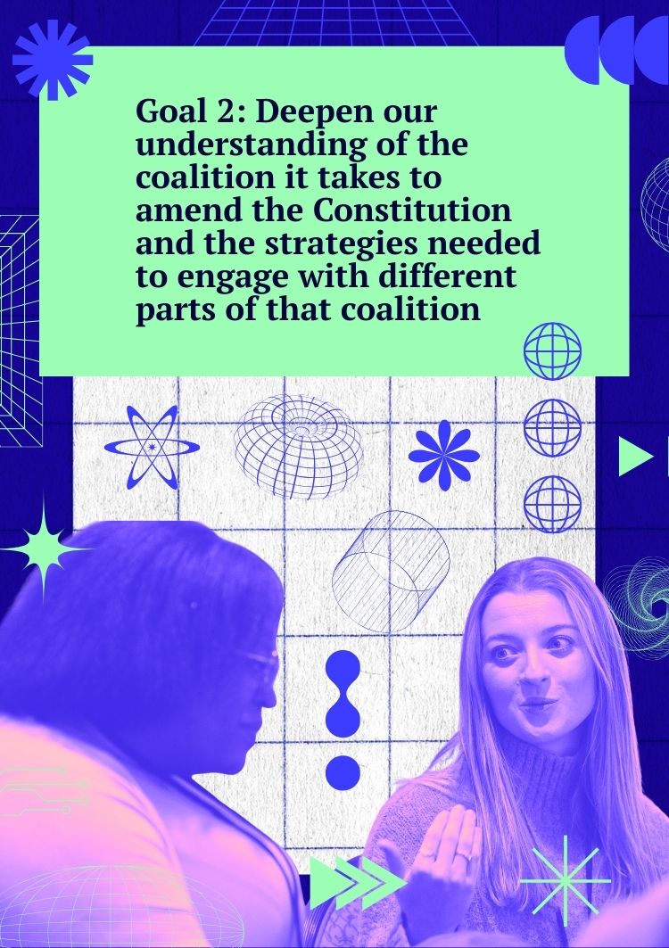 Goal 2: Deepen our understanding of the coalition it takes to amend the Constitution and the strategies needed to engage with different parts of that coalition